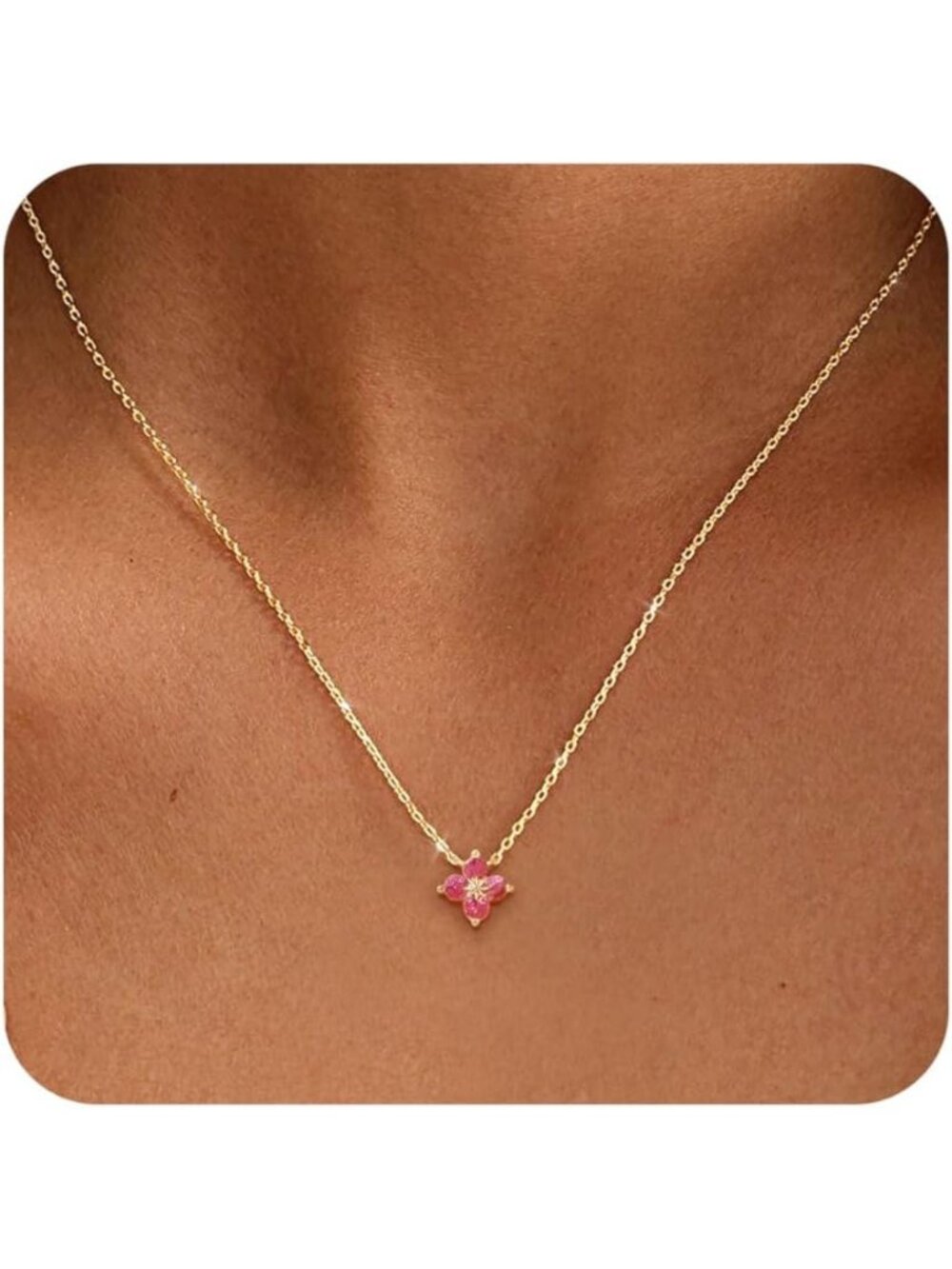 Women's Magenta Birthstone Non Tarnish Diamond Cubic Zirconia Pendant Necklaces